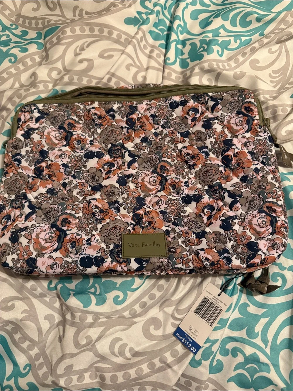 Vera Bradley Quilted Floral Travel Case - Pink, Brown & Navy